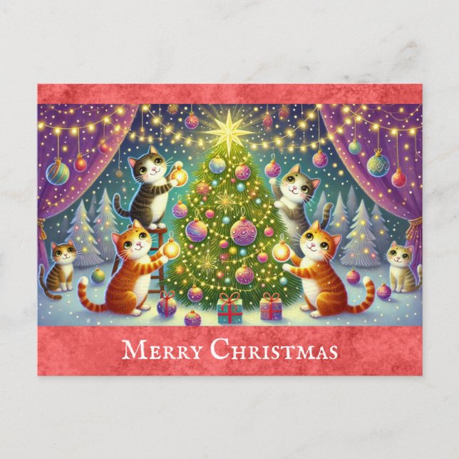 Postal Personalizado lindo Cat Kitten Feliz Navidad (Anverso)