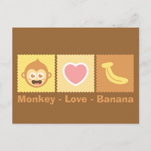 Postal Personalizado lindo de monos, amor y banana (Anverso)