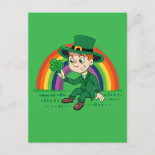 Postal Personalizado lindo leprechaun con shamrock y arco