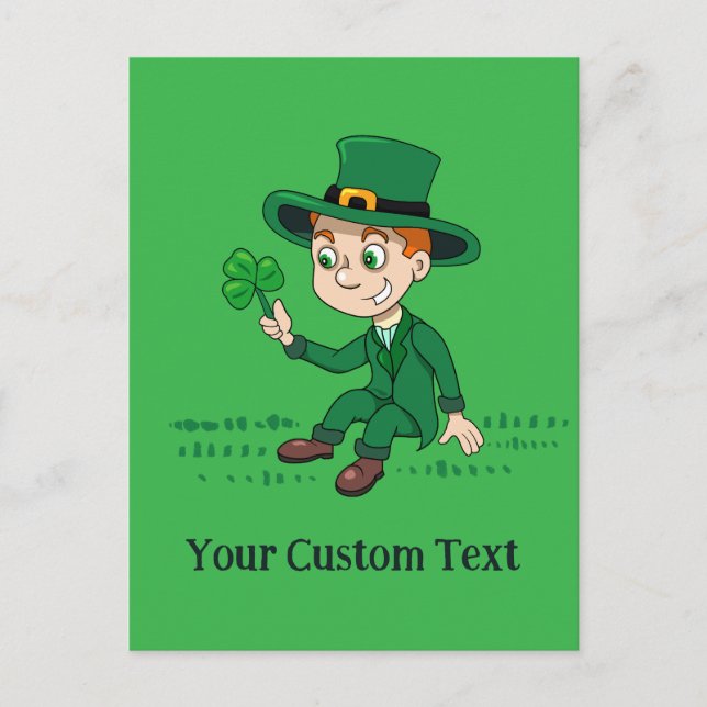 Postal Personalizado lindo leprechaun con shamrock y arco (Anverso)
