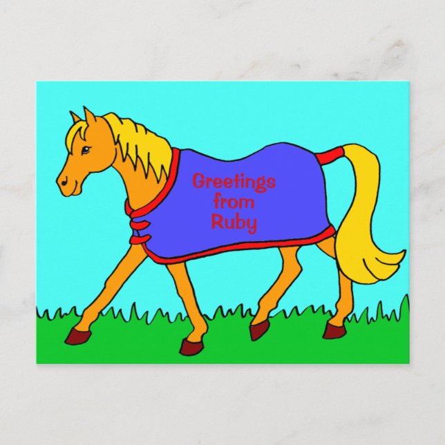 Postal Personalizado lindo Pony usando alfombra (Anverso)