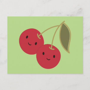 Postal Personalizado lindo sonriendo cerezas Kawaii