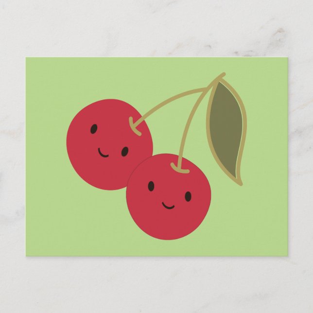 Postal Personalizado lindo sonriendo cerezas Kawaii (Anverso)