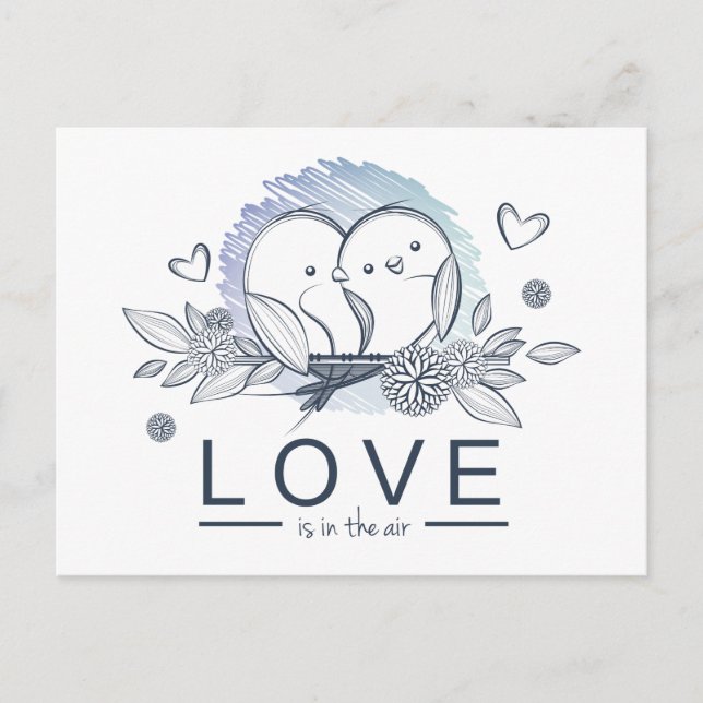 Postal Personalizado Lovebirds Purple Love Boda (Anverso)