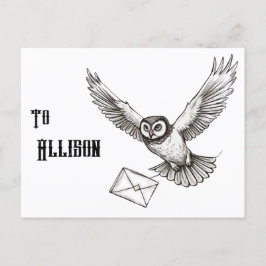 Postal Personalizado Magic Owl Black and White Flight Pos