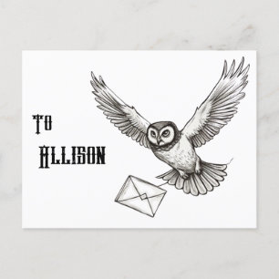 Postal Personalizado Magic Owl Black and White Flight Pos