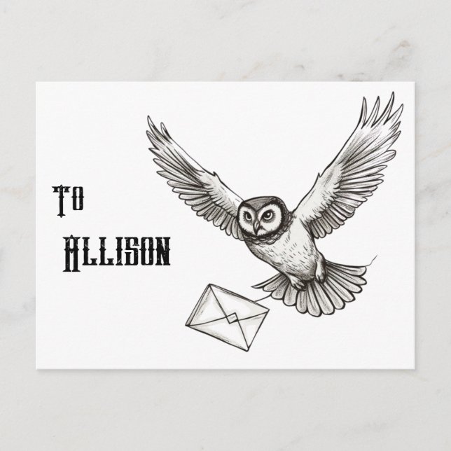Postal Personalizado Magic Owl Black and White Flight Pos (Anverso)