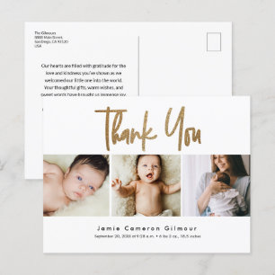 Postal Personalizado moderno con guión dorado 3 foto Baby