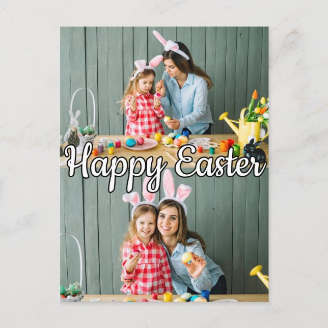Postal Personalizado moderno de 2 fotos Familia Pascua (Anverso)