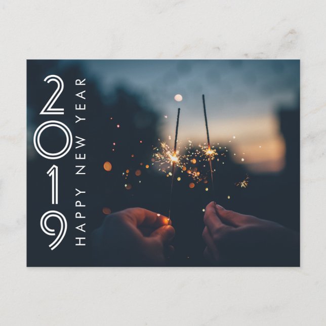 Postal Personalizado moderno feliz Año Nuevo chisporrotea (Anverso)
