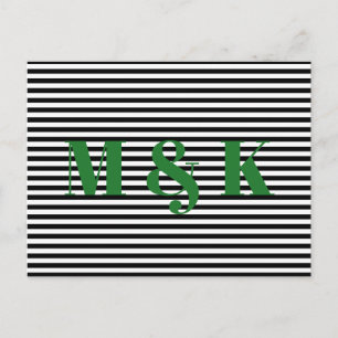 Postal Personalizado monograma rayas blancas verdes