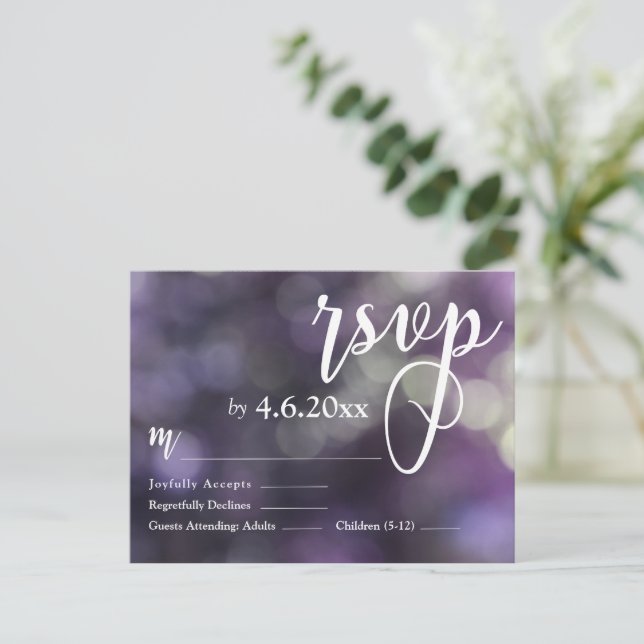 Postal Personalizado Morado Bokeh Light & Typography 32 R (Anverso de pie)