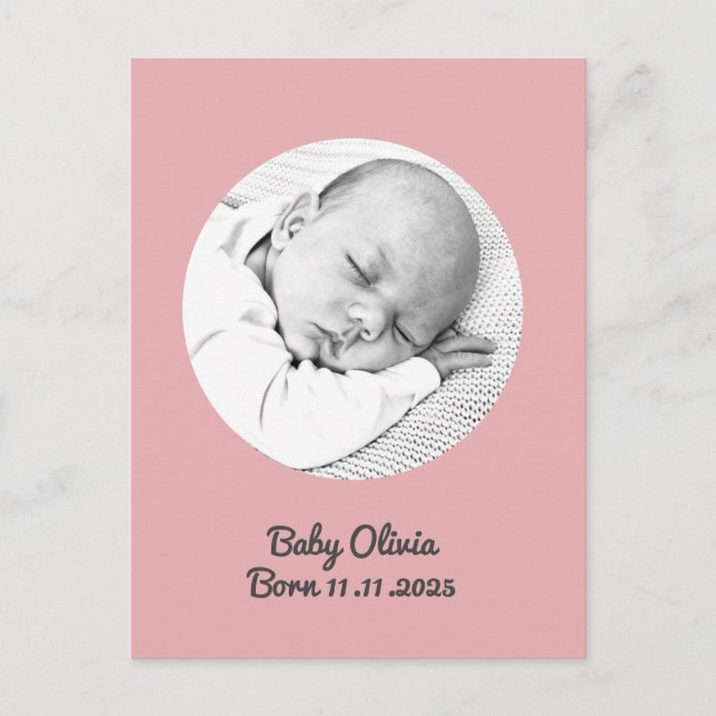 Postal personalizado "Nacimiento de una niña bebé - foto  (Anverso)