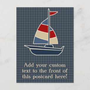 Postal Personalizado Nautical Blue, Red, Cream Sailboat