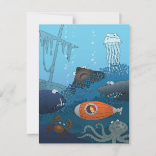 Postal Personalizado Niño Submarino Animales Submarinos M