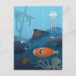 Postal Personalizado Niño Submarino Animales Submarinos M
