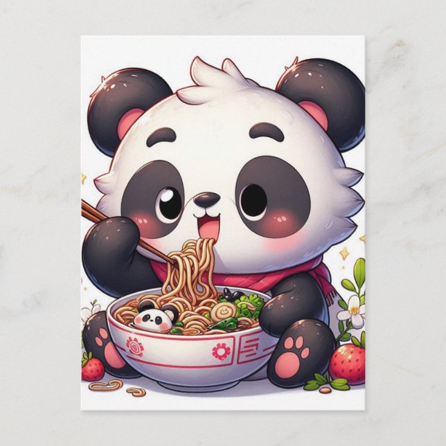 Postal Personalizado Panda Bear Comiendo Ramen (Anverso)