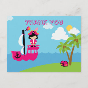 Postal Personalizado pirata de chica rosado lindo gracias