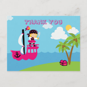Postal Personalizado pirata de chica rosado lindo gracias