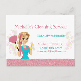 Postal Personalizado Purpurina Rosa Servicio de limpieza
