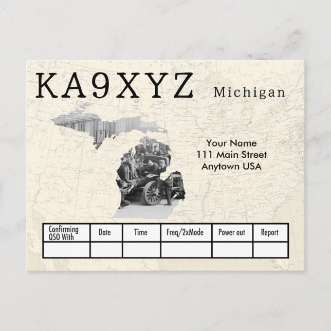 Postal Personalizado QSL con forma de foto de Michigan (Anverso)