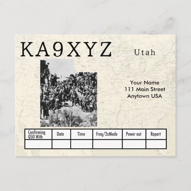 Postal Personalizado QSL con forma de foto de Utah (Anverso)