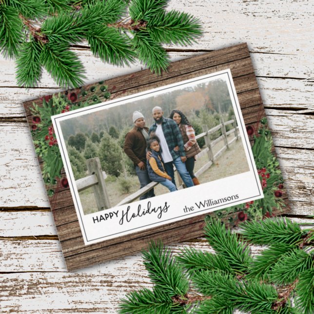 Postal Personalizado Red Berries Green Holly Foliage Botá (Subido por el creador)