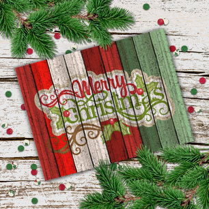 Postal Personalizado Red Green Weathered Planks de madera