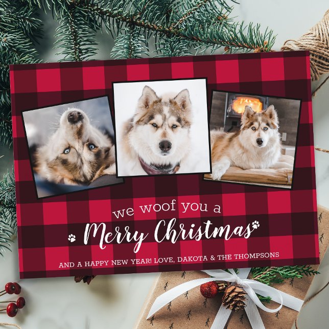 Postal Personalizado Red Plaid Mascota Collage de fotos P (Subido por el creador)