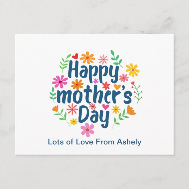 Postal Personalizado Retro Floral Feliz Día de la Madre (Anverso)