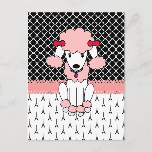 Postal Personalizado retro niñita diva rosa Paris Poodle (Anverso)