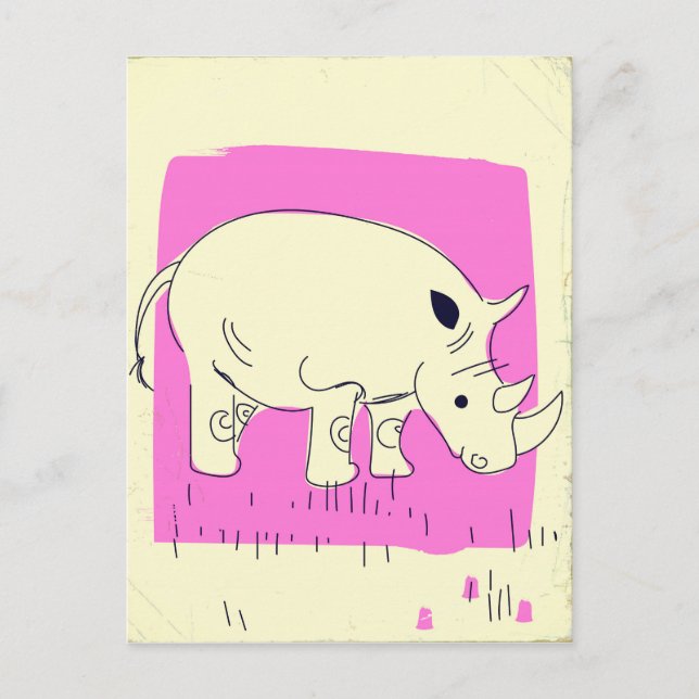 Postal Personalizado rinoceronte de estilo vintage (Anverso)