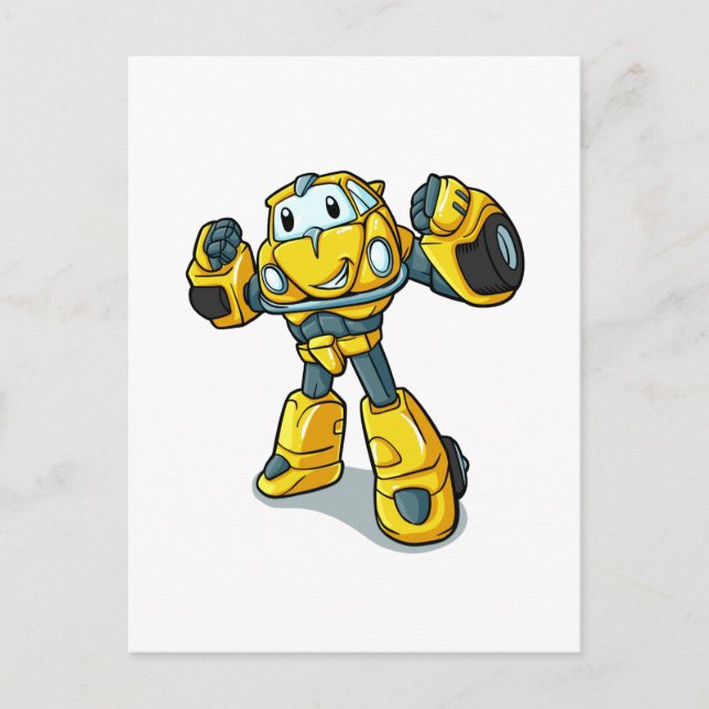 Postal Personalizado robot amarillo|Elegir color de fondo (Anverso)