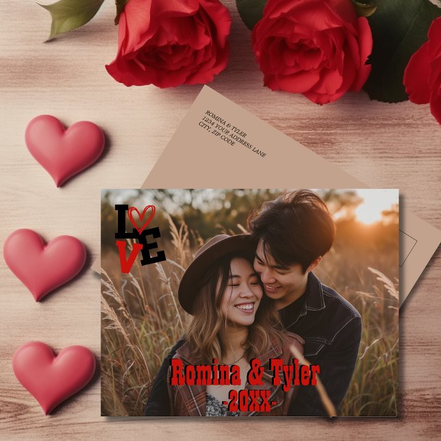 Postal Personalizado romántico | Diseño de amor en forma  (Romantic Personalized | Heart-Shaped LOVE Design Postcard)
