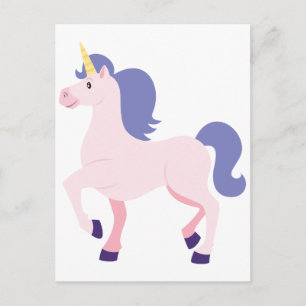 Postal Personalizado rosa Unicornio con morado y cola