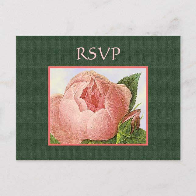 Postal personalizado RSVP de rosas rosadas botánic (Anverso)