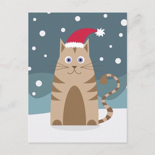 Postal Personalizado santa kitten snow xmas (Anverso)