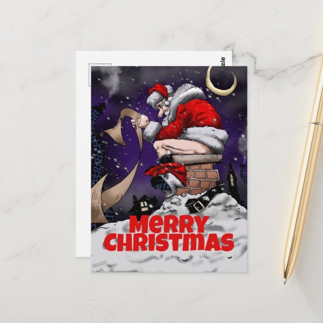 Postal Personalizado Santa sentado en la chimenea (Anverso/Reverso In Situ)