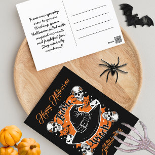 Postal Personalizado Script Calavera Calabaza Retro Bruja