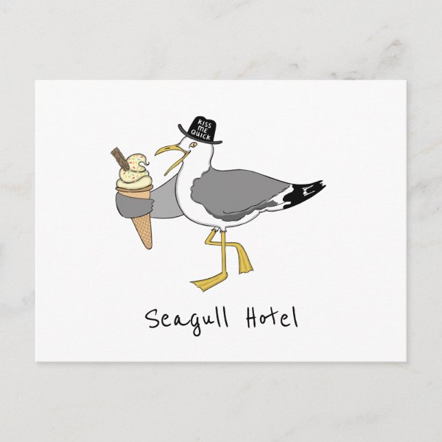 Postal Personalizado Seagull Ilustracion Holiday Hotel/Al (Anverso)