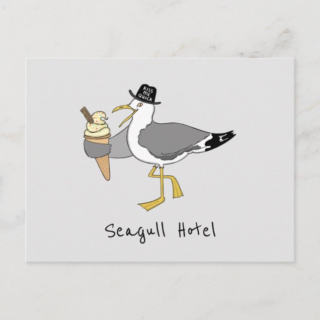 Postal Personalizado Seagull Ilustracion Holiday Hotel/Al (Anverso)