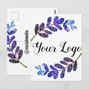 Postal personalizado simple hojas negras púrpura azul aña