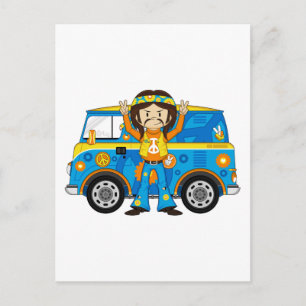 Postal Personalizado Sixties Peace Hippie and Van