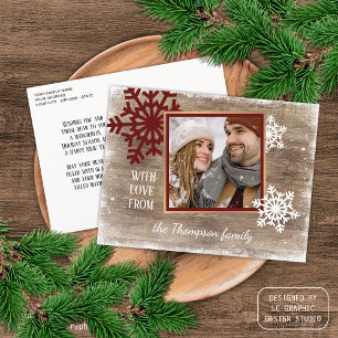 Postal Personalizado Snowflakes & Barnwood Planchas de ma