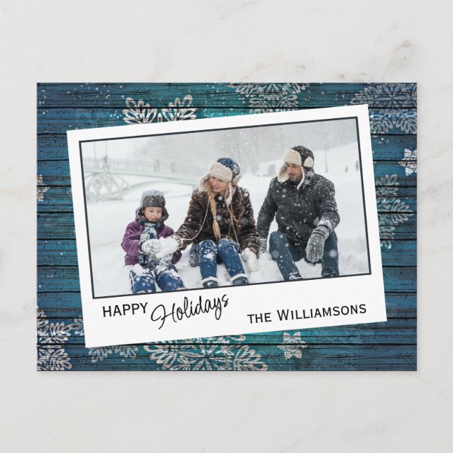 Postal Personalizado Snowflakes & Barnwood Planchas de ma (Anverso)