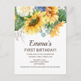 Postal Personalizado Sunflowers Eucalyptus Primer cumplea