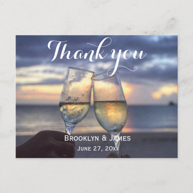 Postal Personalizado Sunset On Beach Wedding Gracias Post (Anverso)
