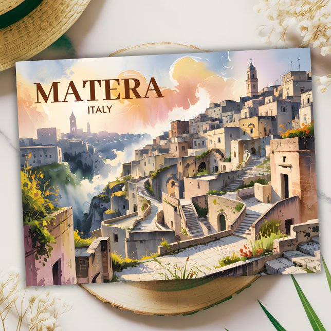 Postal Personalizado Texto Matera Italia Viajes Sassi di  (Matera Italy Watercolor Postcard)