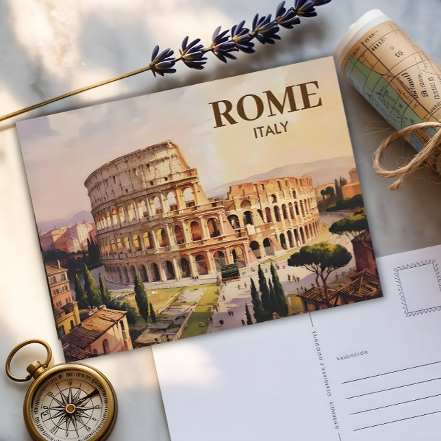 Postal Personalizado Texto Roma Italia Colosseo Retro acu (Subido por el creador)
