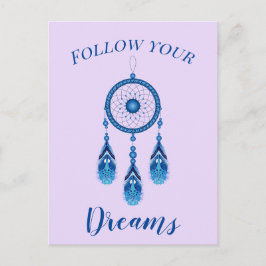Postal Personalizado Texto Seguir su Dreams Blue Dreamcat